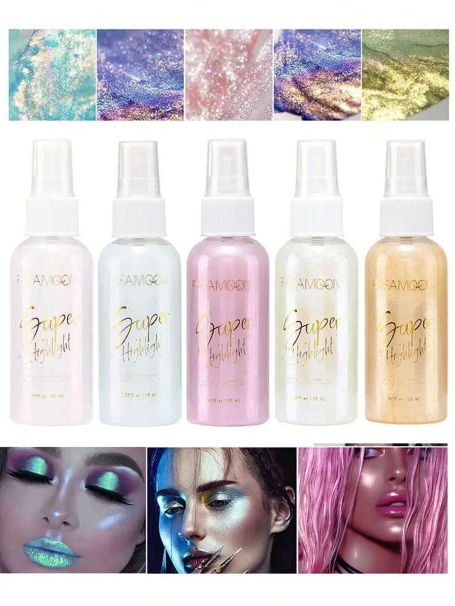 1pza Spray Iluminador Polvo De Hadas Líquido Para Cuerpo Rostro Y Cabello Glitter En Spray Multicolor Iridiscente - Azul - Ver 1