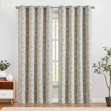 Room Darkening Curtains Linen Textured Medallion Drapes For Bedroom, Damask Pattern Vintage Window Treatments - 綠色 - 查看 2