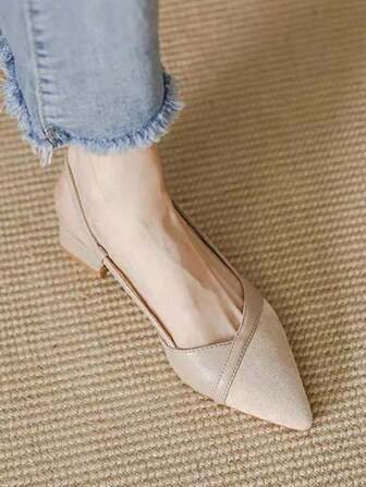 Women's Back-Strap Pointed Toe Chunky Heels Shoes, Simple & Fashionable, All Seasons, Open-Back With Ankle Strap & Closed-Toe, Perfect For Summer