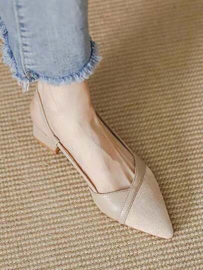 Women's Back-Strap Pointed Toe Chunky Heels Shoes, Simple & Fashionable, All Seasons, Open-Back With Ankle Strap & Closed-Toe, Perfect For Summer