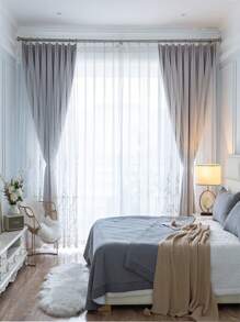 1 Pieza De Cortina De Ventana Bordada Con Patrón 3d, Cortina De Sombra De Alta Gama, Adecuada Para El Dormitorio, Sala De Estar Y Otros Lugares - Gris (tela + hilo) - Ver 1