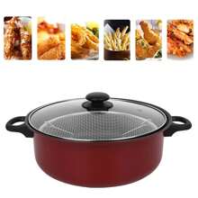 2L Non Stick Chip Pan Deep Fat Fryer Cooking Basket Pot Frying 24cm W/ Lid Set - Red - View 5
