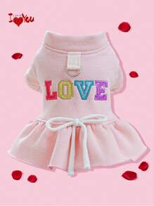 情人節1入組小型和中型犬貓寵物衣服,帶有鉤繩d環,可愛的字母設計愛的粉色裙子 - 粉色 - 查看 1