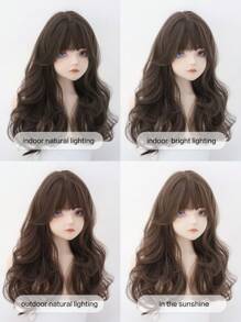 alicegarden 1 合成耐热长卷发棕色假发,带刘海,22 英寸长,由纤维制成,适合日常使用,自然逼真的假发。圣诞派对假期,Y2k 时尚由纤维制成的优雅假发,适合使用,自然逼真的假发 - 巧克力棕 - 查看 10