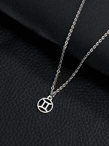 1pc Zodiac Sign Optional Titanium Steel Pendant Necklace, Double Sided Polished Stainless Steel Sweater Chain - Twelve Zodiac Signs - View 6