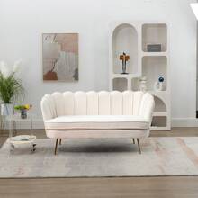 59" Wide Modern Boucle Loveseat Small Sofa Small Mini Room Couch 2-Seater Sofa With Gold Metal Legs For Small Space Office Studio Apartment Bedroom - Apricot - View 3