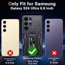 Unbeinst 兼容三星Galaxy S24 Ultra手機殼，S24 Ultra手機殼內置滑動相機蓋和可旋轉踏板環[附2個屏幕保護貼]，防震保護手機殼，與三星S24 Ultra兼容 - 黑色 - 查看 5