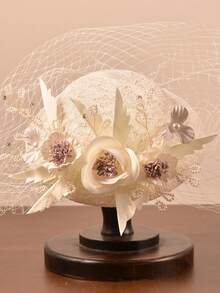 法式派對帽,優雅女士禮帽,復古淑女帽,英式帽,白色婚禮帽,首飾,網紗帽,裝飾帽,女士高頂帽,賽馬帽,新娘首飾,新娘帽,老年人帽子 - A - 查看 1