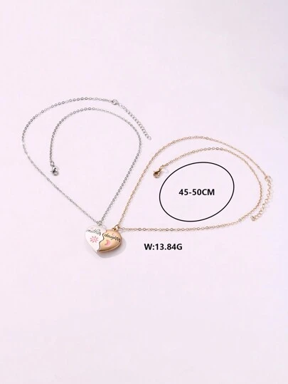 2 cái/bộ Hợp kim kẽm Mẹ Con gái mặt trời Mặt trăng Hình trái tim Chi tiết chữ cái Từ tính Vật rủ xuống Dây chuyền Dành cho Cô gái Với Qủa tặng Thẻ Đóng gói , Lý tưởng Đối với Ngày lễ Mẹ Hiện tại
