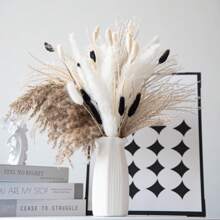 30/80/110pcs Natural Fluffy Pampas Grass Decor Set Includes Pompom Flowers, Reed, Bunny Tails Dried Pampas Grass Bouquet, For Boho Decor Wedding, Home Decoration (Black & White), Valentine Day, Gift - Black and White - View 6