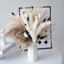 30/80/110pcs Natural Fluffy Pampas Grass Decor Set Includes Pompom Flowers, Reed, Bunny Tails Dried Pampas Grass Bouquet, For Boho Decor Wedding, Home Decoration (Black & White), Valentine Day, Gift - Black and White - View 3