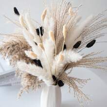 30/80/110pcs Natural Fluffy Pampas Grass Decor Set Includes Pompom Flowers, Reed, Bunny Tails Dried Pampas Grass Bouquet, For Boho Decor Wedding, Home Decoration (Black & White), Valentine Day, Gift - Black and White - View 2