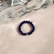 1 Pieza Anillo Elástico Hecho A Mano De 3 Mm De Cuentas De Piedra Natural Con Cuentas De Acero Inoxidable, Accesorio De Joyería Simple Y Elegante Para Uso Diario, Viajes, Festivales