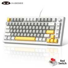 MageGee MK-Sky81 Mechanical Game Keyboard Hot Swappable Newly Upgraded 81 Key LED Backlit Keyboard USB Wired Mechanical Computer Keyboard Laptop Desktop White Grey-Red Switch - Grey - View 1