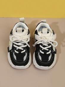 1 Pair Unisex Kids' Sports Shoes, Children's Sneakers For Boys And Girls, Toddler To Big Kids, Functional Shoes For Spring And Autumn - Black - View 4