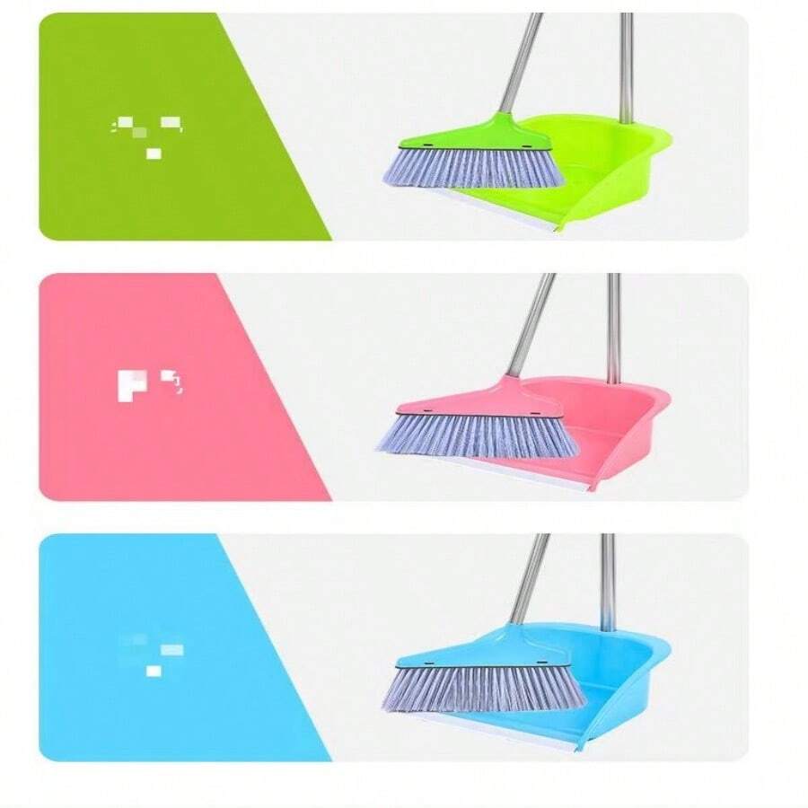 Household Broom And Dustpan Set Plastic Soft Bristle Sweeping Brush With Dust Pan, Indoor Sweeper Cleaning Tool - Multicolor - View 1