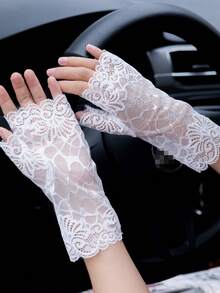 1 đôi Mùa xuân/Mùa hè Của phụ nữ Ren Găng tay , Gợi cảm Ngắn Ren Găng tay cụt ngón Với Hoa Cạnh , Chống nắng Đối với - găng tay nửa ngón - Xem 9