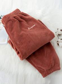 1pc Ladies' Coral Fleece Warm Pants In Redwood Color - Redwood - View 1