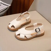 1 par de sandalias planas con cierre de gancho y bucle, estilo sencillo y antideslizante, adecuadas para el verano para niñas - Blanco - Ver 2