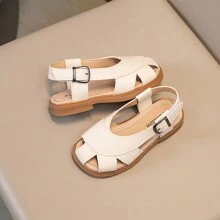 1 par de sandalias planas con cierre de gancho y bucle, estilo sencillo y antideslizante, adecuadas para el verano para niñas - Blanco - Ver 5