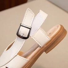 1 par de sandalias planas con cierre de gancho y bucle, estilo sencillo y antideslizante, adecuadas para el verano para niñas - Blanco - Ver 9