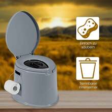5L Campingtoilette, Tragbare Toilette, Reisetoilette mit Toilettenpapierhalter, Nottoilette Eimertoilette, Komposttoilette mit Sitz und Deckel, mit abnehmbare Eimer, für Reise Camping - Grau - Übersicht 4