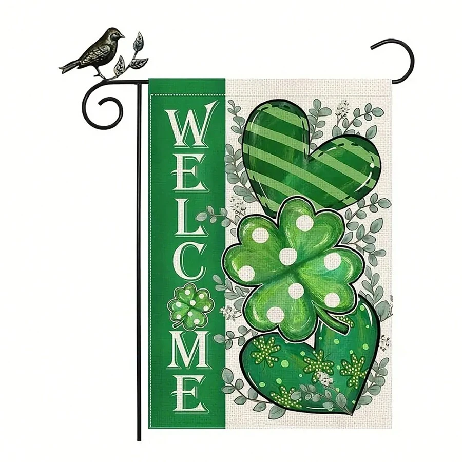 1 件快乐圣帕特里克节花园旗（不含旗杆），12x18 英寸垂直双面水牛格子庭院旗