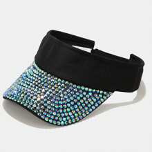 Rhinestone Decorated Crown Sun Protection Open Top Baseball Cap, Fashionable Bling Sporty Sun Hat For Summer Beach