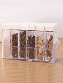 XI GE Transparent Dual-Opening Kitchen Spice Jar Set Of 6 With 3-Side Locking Lid And Tray - White - View 4