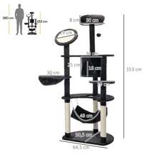 PawHut Árbol Rascador para Gatos Grande Altura 153 cm Torre Escalador de Gato con Cueva Hamacas Plataformas Tablero Postes Rascadores de Sisal y Bola Colgante - Gris Claro - Ver 7