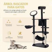 PawHut Árbol Rascador para Gatos Grande Altura 153 cm Torre Escalador de Gato con Cueva Hamacas Plataformas Tablero Postes Rascadores de Sisal y Bola Colgante - Gris Claro - Ver 4