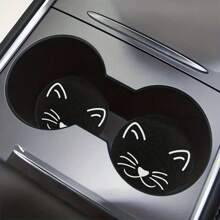 2 Pièces Tapis De Dessous De Verre Absorbant L'eau Pour Porte-gobelet Pour Chat - Accessoires Intérieurs De Voiture Pour Femmes, Dessous De Verre Pour Véhicules Automobiles Et Bureau À Domicile