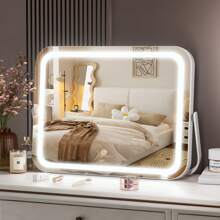 Gương trang điểm Hasipu 14" X 11" có đèn, Gương trang điểm LED, 3 chế độ đèn, Điều khiển cảm ứng thông minh có thể điều chỉnh độ sáng, Gương để bàn có chân đế Khung nhôm mỏng cho phòng khách, Trang trí phòng tắm tại nhà Tổ chức trang điểm mùa hè Phụ kiện phòng tắm Quay lại trường - trắng - Xem 2