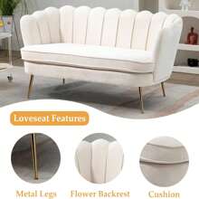 59" Wide Modern Boucle Loveseat Small Sofa Small Mini Room Couch 2-Seater Sofa With Gold Metal Legs For Small Space Office Studio Apartment Bedroom - Apricot - View 4