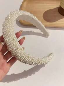 Diadema acolchada de perlas falsas elegante para boda, diadema acolchada de perlas marfil con velo, diadema de perlas, diadema acolchada de novia, diadema acolchada para uso formal, accesorio de pelo de boda, accesorio para despedida de soltera, accesorio de Halloween