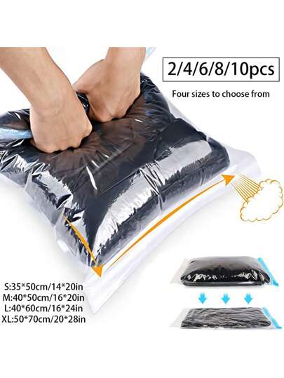 2/4/6/8/10 piezas Set, Bolsas de compresión al vacío hechas a mano, Bolsas de almacenamiento al vacío, Bolsas organizadoras de ropa, Adecuadas para viajes, dormitorio, escuela, vacaciones, equipaje, vuelta al cole, Disponible en Pequeño 35*50cm, Mediano 40*50cm, Grande 40*60cm, Extra Grande 50*70cm