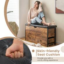Storage Ottoman Bench With Padded Seat Cushion And 2 Drawers For Entryway-Brown - Brown - View 6