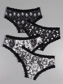 Morvia 4pcs Gothic Ren tương phản Hipster Quần lót không đường may , Halloween Sọ & Nấm & In Thân mật Quần lót không đường may , Của phụ nữ Đồ lót & Đồ lót - Nhiều màu - Xem 2