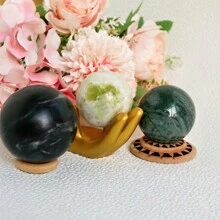 1个随机天然玉球，手工绿玉、蜡苹果玉、黑玉、冰玉水晶占卜球，水晶收藏品，灵性能量装饰，家居装饰，派对装饰，场景装饰，桌面装饰，水晶摆件，脉轮装饰，水晶疗愈礼物，生日礼物，有助于解决问题和消除负面想法，促进做梦和梦境回忆，带来平衡、公正、谦逊、勇气、智慧和慈悲。 - 水晶球 - 查看 12