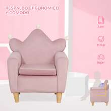 HOMCOM Sillón Infantil Mini Sofá para Niños de +3 Años con Asiento Acolchado Reposabrazos y Estructura de Madera Carga Máx. de 45 kg 50x42x58 cm Rosa - Rosa - Ver 6