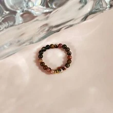 1 Pieza Anillo Elástico Hecho A Mano De 3 Mm De Cuentas De Piedra Natural Con Cuentas De Acero Inoxidable, Accesorio De Joyería Simple Y Elegante Para Uso Diario, Viajes, Festivales