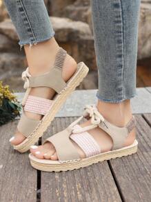 Women's Woven Detail Cross Strap Open Toe Lace-Up Heeled Sandals, Flat Sandals For Vacation Summer