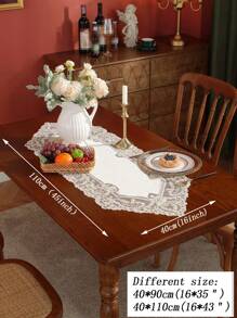1pc Floral Embroidered Table Runner - Beige - View 2