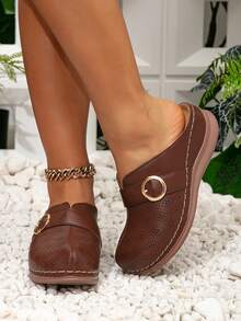 2024年歐美跨境空心軟底女鞋，肥腳寬大肥夏季新款女涼鞋，厚底拖鞋 - 棕色 - 查看 2