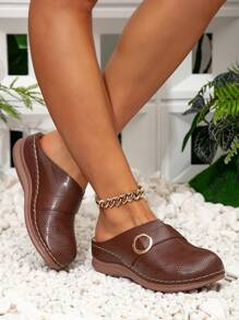 2024年歐美跨境空心軟底女鞋，肥腳寬大肥夏季新款女涼鞋，厚底拖鞋 - 棕色 - 查看 1