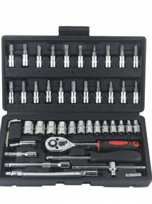 46pcs Car Repair Tool Kit, Ratchet Torque Wrench Spanner Screwdriver Socket Set Combo Tools Kit Bicycle Auto Repairing Tool Mechanic Tool Set - Black - View 2