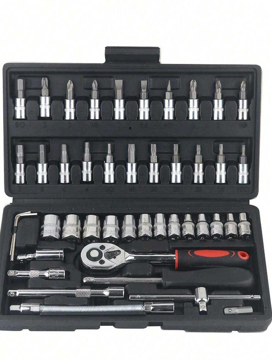46pcs Car Repair Tool Kit, Ratchet Torque Wrench Spanner Screwdriver Socket Set Combo Tools Kit Bicycle Auto Repairing Tool Mechanic Tool Set