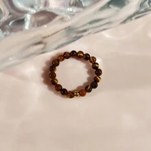 1 Pieza Anillo Elástico Hecho A Mano De 3 Mm De Cuentas De Piedra Natural Con Cuentas De Acero Inoxidable, Accesorio De Joyería Simple Y Elegante Para Uso Diario, Viajes, Festivales
