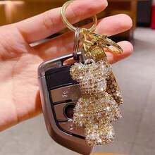 獨特趣味女孩鑰匙圈禮物-純手工diy鑲嵌滿鑽可愛小熊汽車鑰匙圈掛件包包掛飾 - 白色 - 查看 5