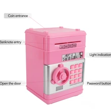 男孩女孩圣诞装饰银行，带密码保护的电子硬币储蓄罐，ATM 储蓄罐硬币卷轴存储盒，省钱器，硬币银行，道具钱 - 粉色 - 查看 4